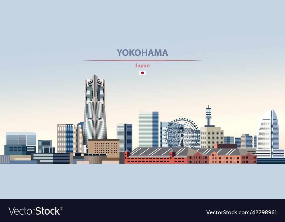 Yokohama city skyline on colorful gradient