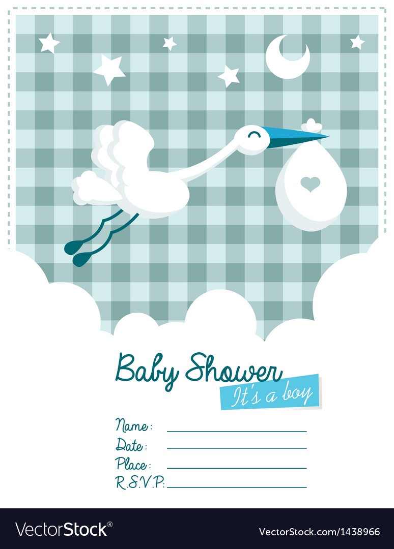 baby boy invitation with stork royalty free vector image