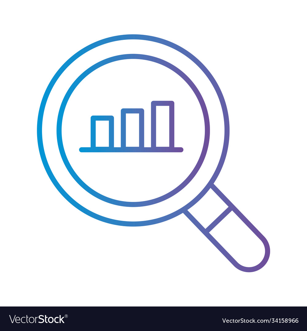 Bars chart in lupe gradient style icon