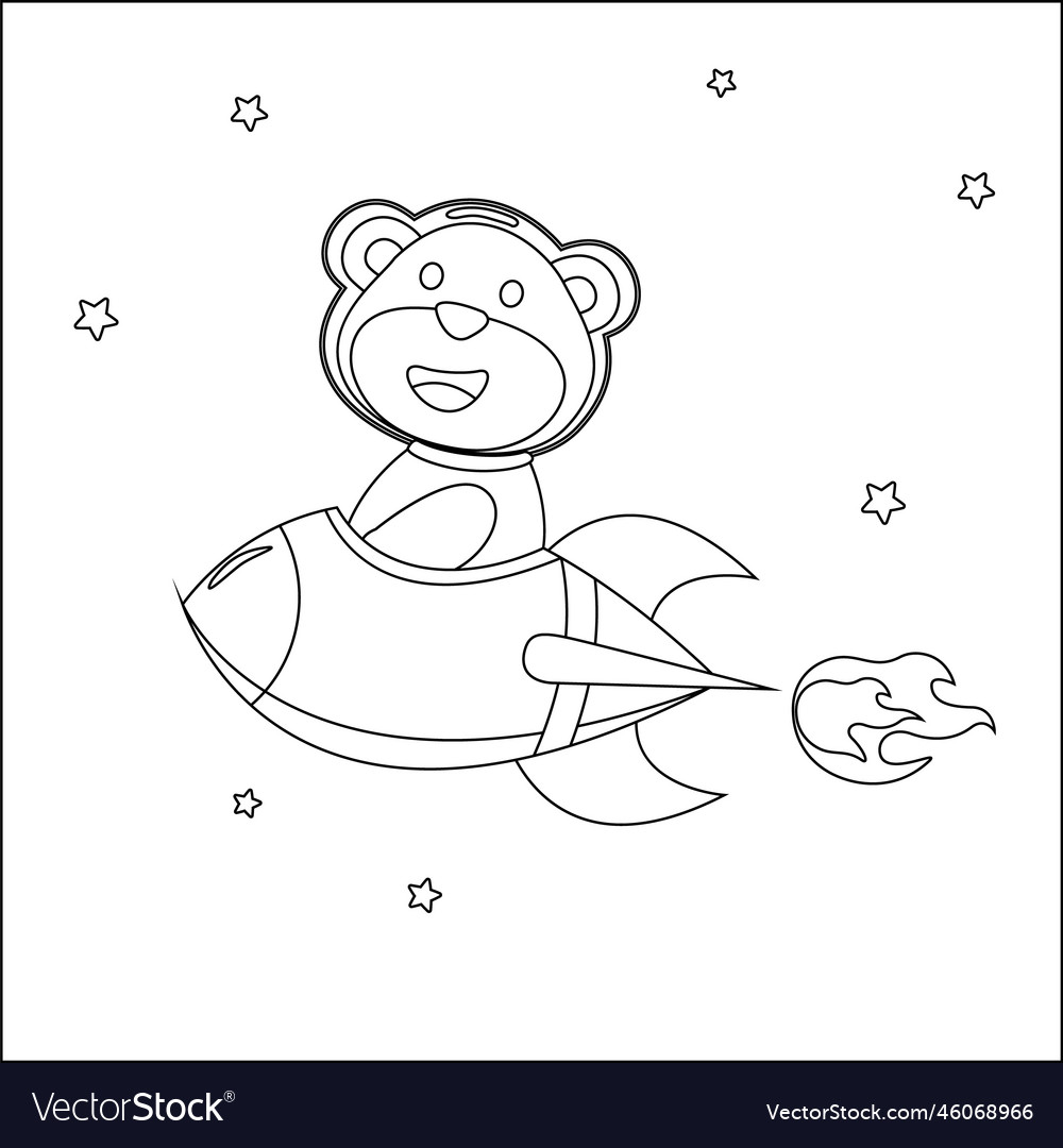 Cute bear astronaut play with his rocket