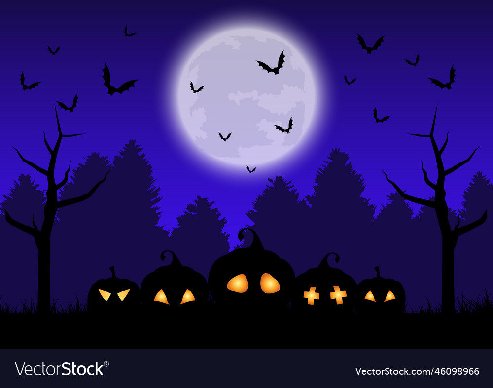 Halloween background with pumpkins in spooky Vector Image