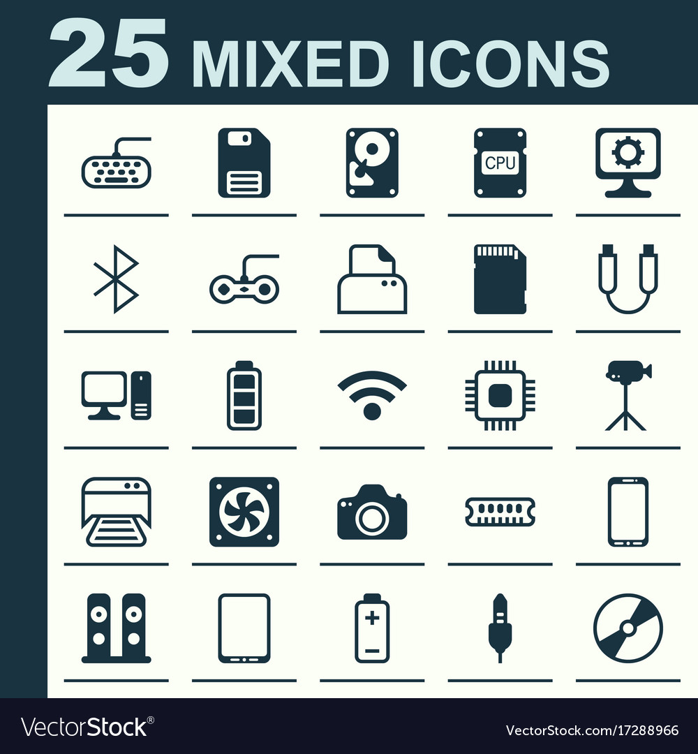 Hardware icons set collection of desktop computer vector image Hardware icons set collection of desktop computer