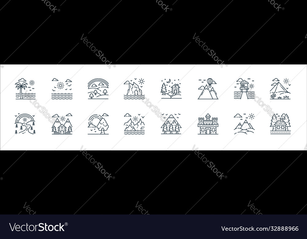 Nature and landscape line icons linear set