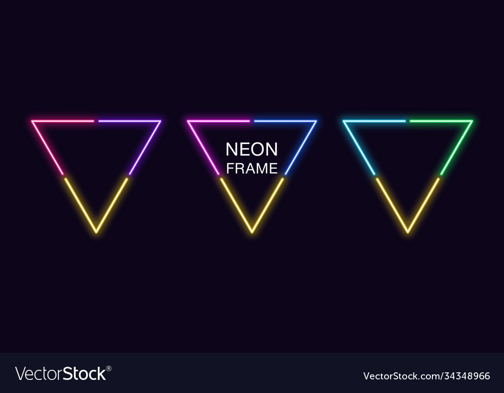 Neon triangle frame set triangular border vector image Neon triangle frame set triangular border