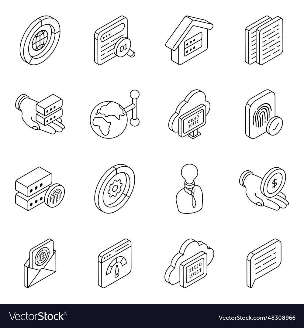 Pack of data and management linear icons