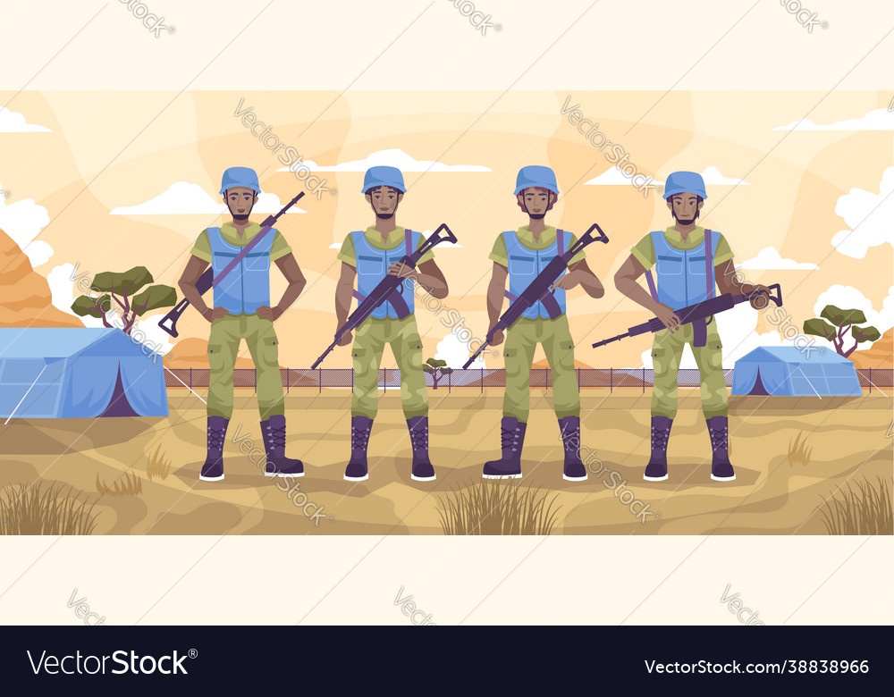 Peacekeepers guard flat concept Royalty Free Vector Image