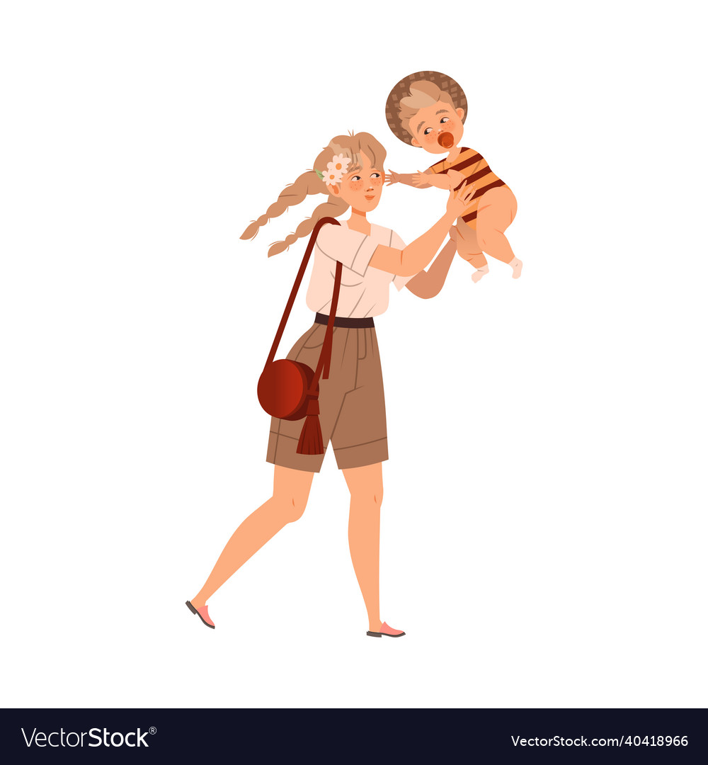 Young mother holding little son with arms