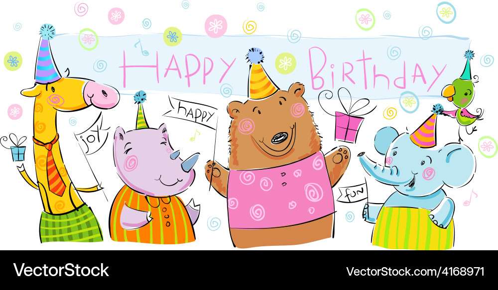 Birthday Banner With Animals Royalty Free Vector Image