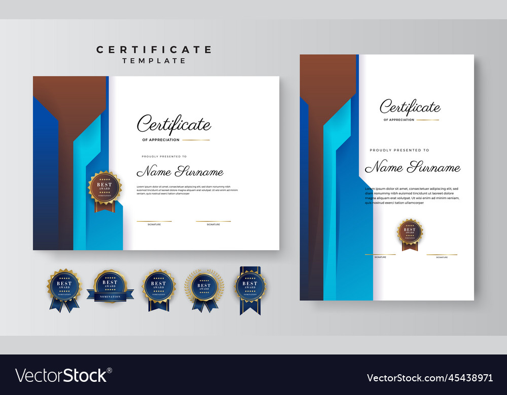 Blue and brown certificate of achievement border Vector Image