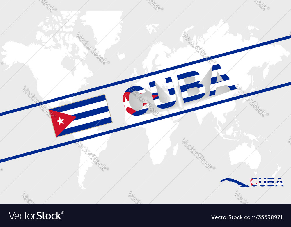 Cuba map flag and text