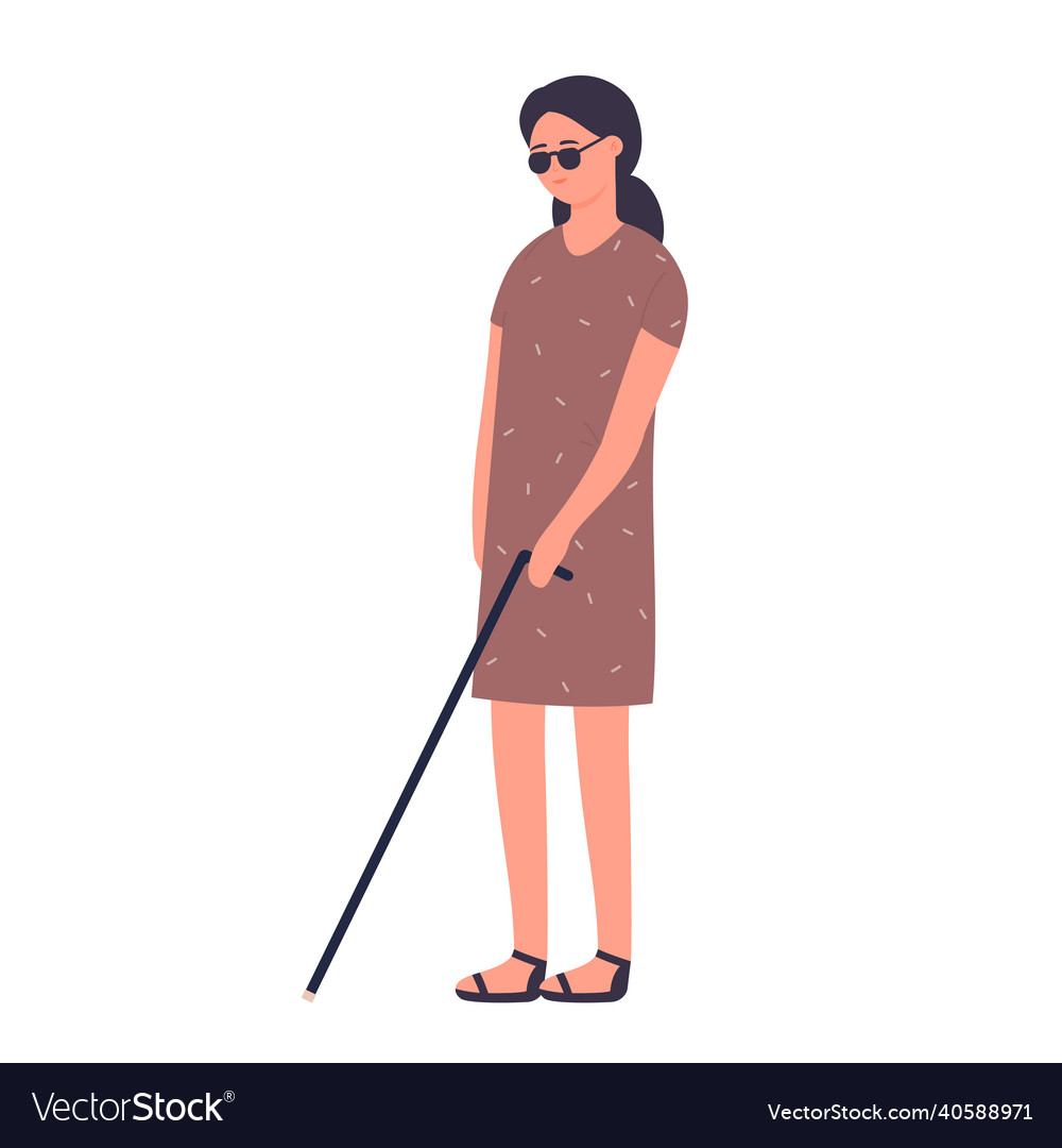 Disabled blind girl with walking probing stick Vector Image