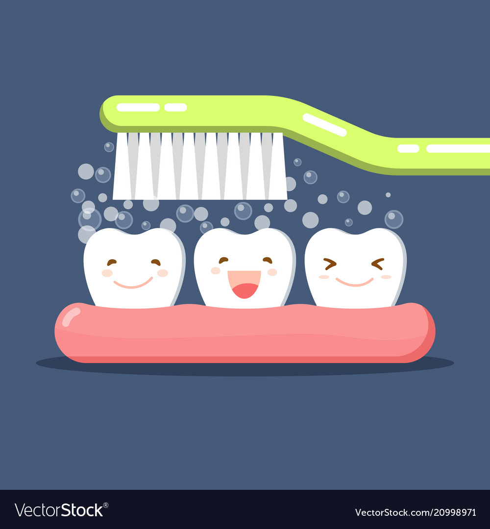 Happy cute cartoon tooth and toothbrush brushing Vector Image