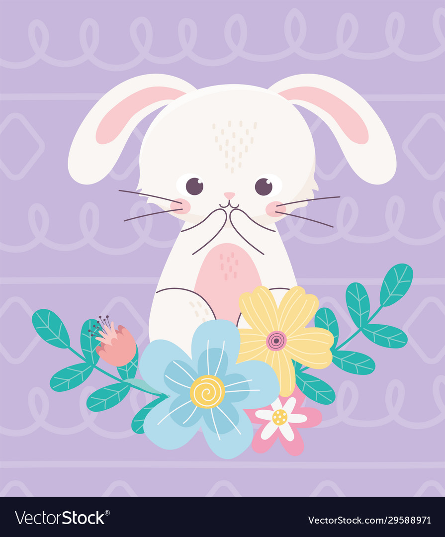 Happy easter cute rabbit flowers leaves nature