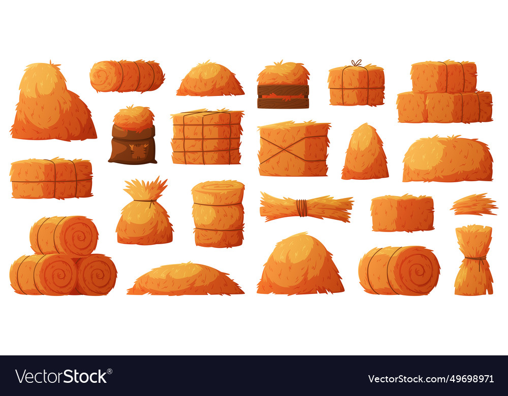 Hay bale as dried grass for fodder set Royalty Free Vector