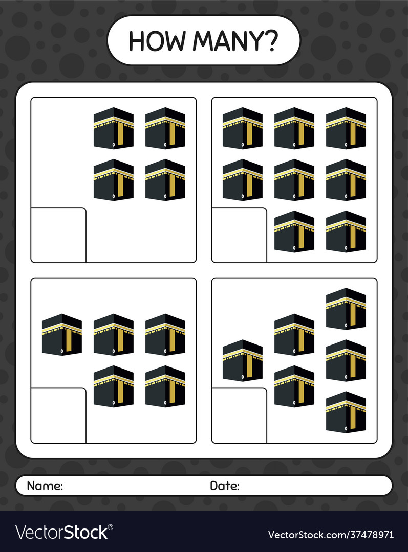 How many counting game with kaaba worksheet vector image How many counting game with kaaba worksheet