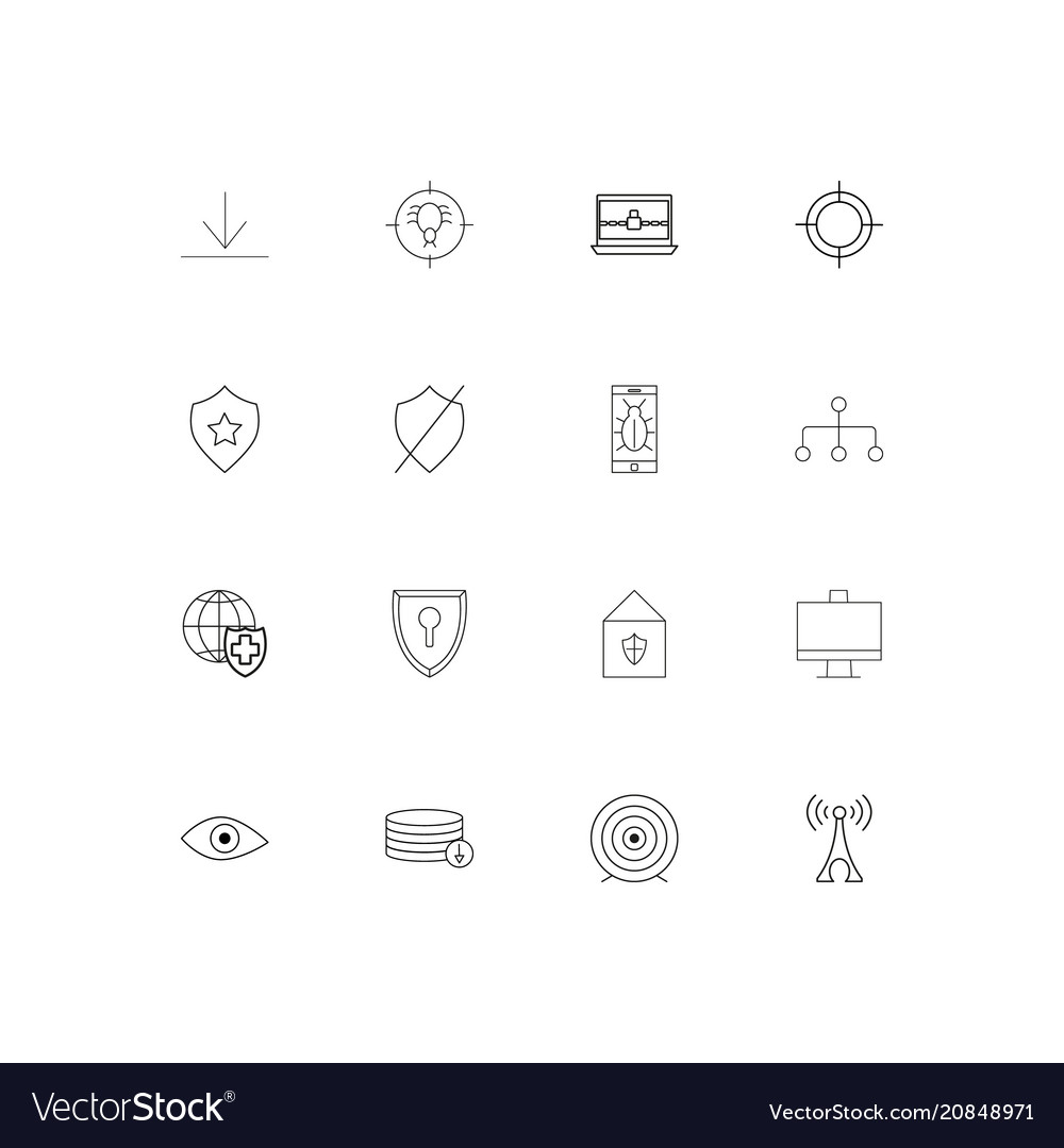 Internet security linear thin icons set outlined
