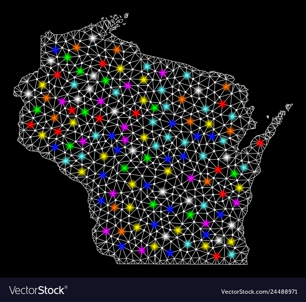 Mesh 2d Karte von Wisconsin Zustand mit hellem Licht