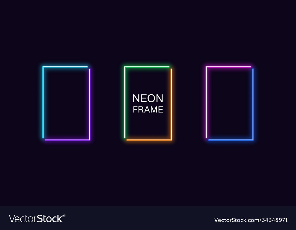 Neon rectangle frame set rectangular vector image Neon rectangle frame set rectangular