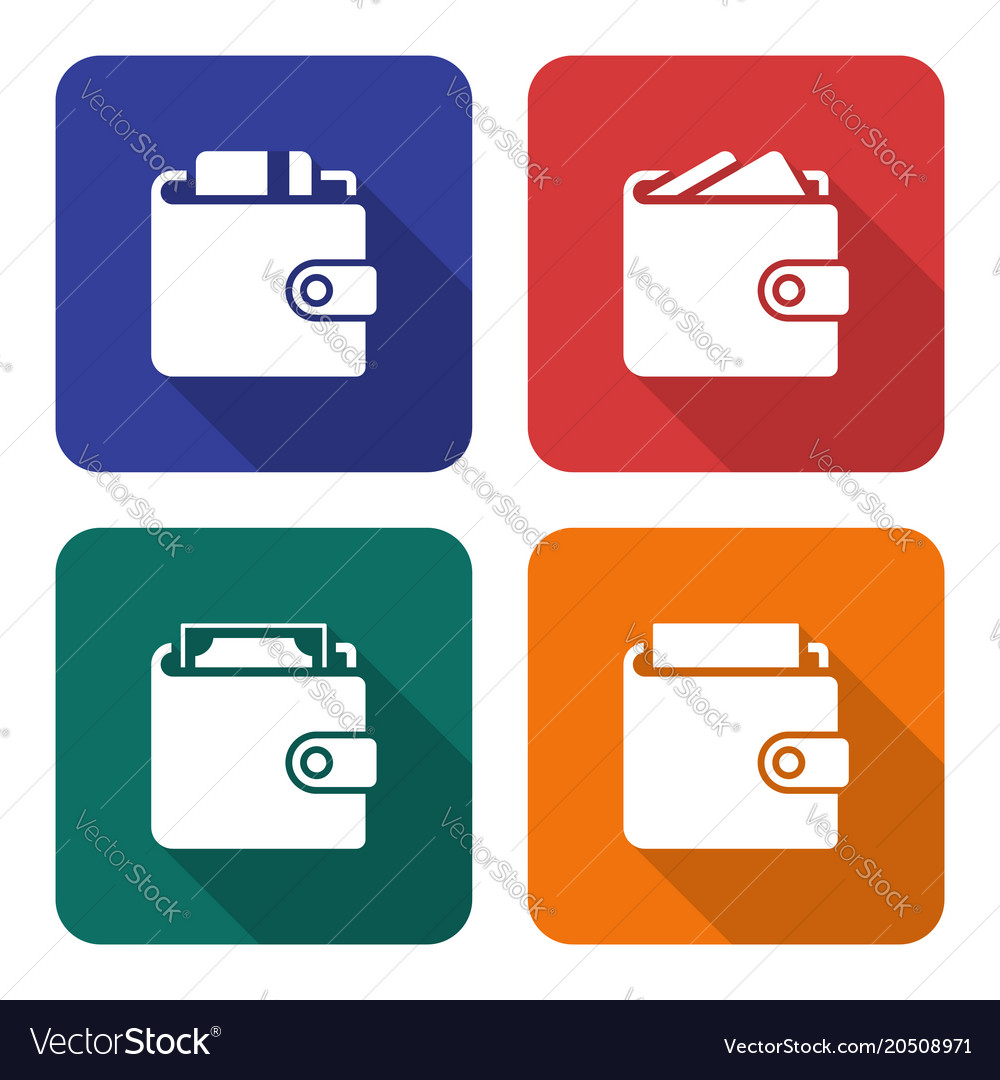 Packed wallets icons set in flat style with long