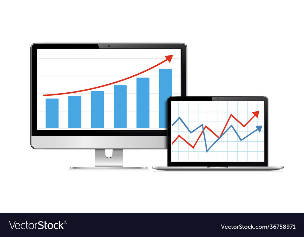 Realistic computer monitor and laptop mock up vector image Realistic computer monitor and laptop mock up