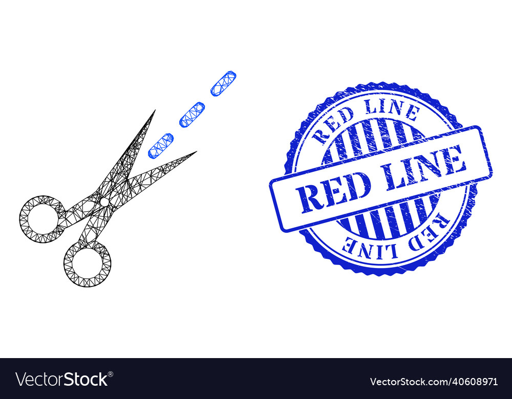 Rubber red line badge and network scissors vector image Rubber red line badge and network scissors