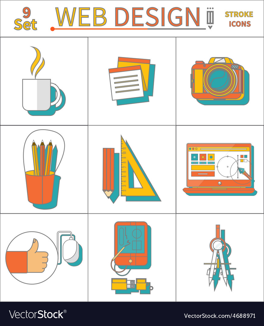 Set thin line icons of web design