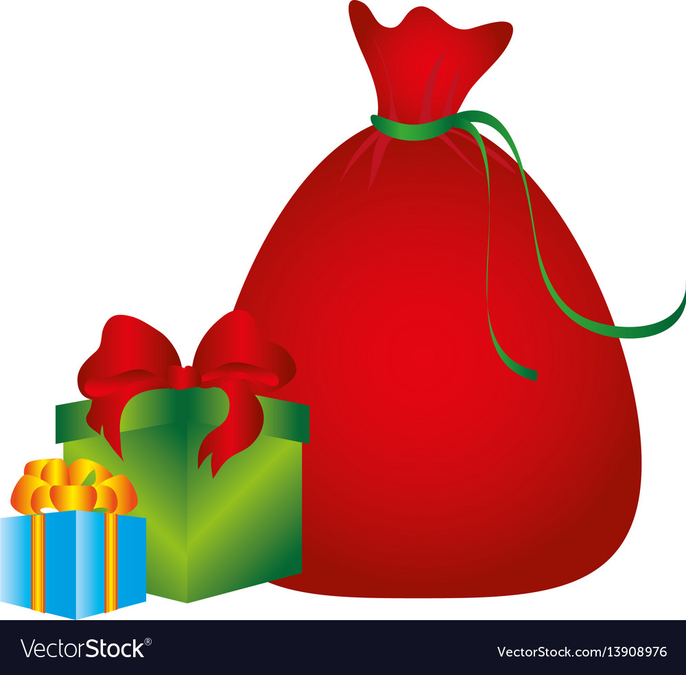 Color silhouette with santa claus bag and gift Vector Image