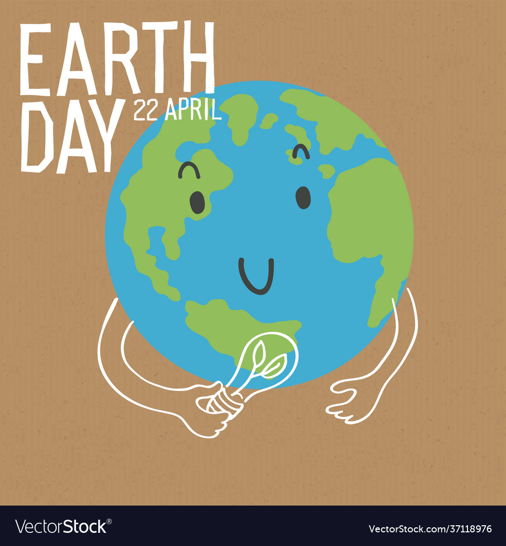 Cute earth character with energy saver lamp