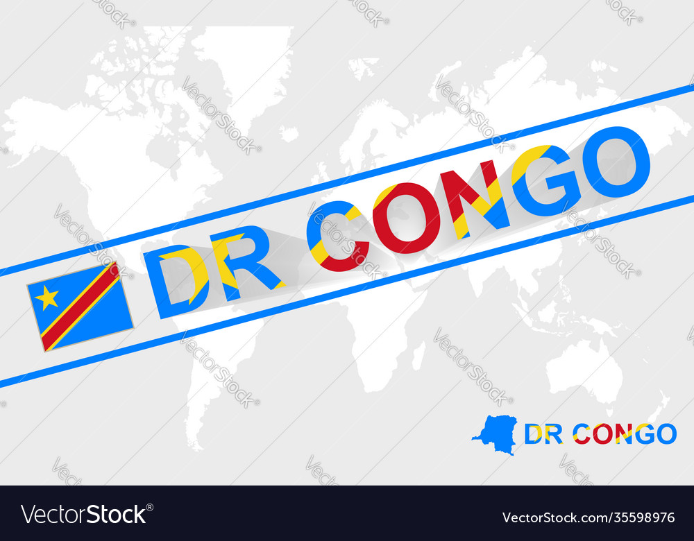 Dr congo map flag and text vector image Dr congo map flag and text