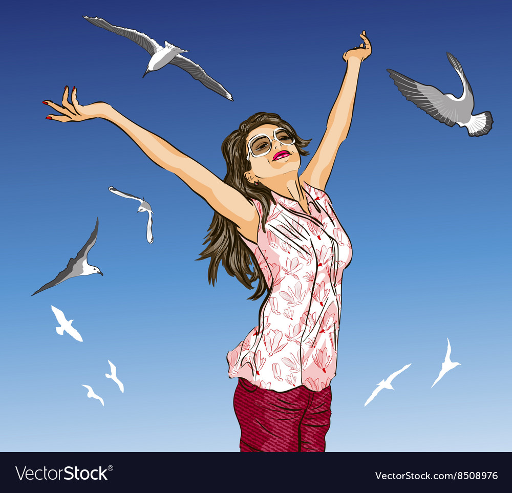 Girl enjoying life Royalty Free Vector Image - VectorStock