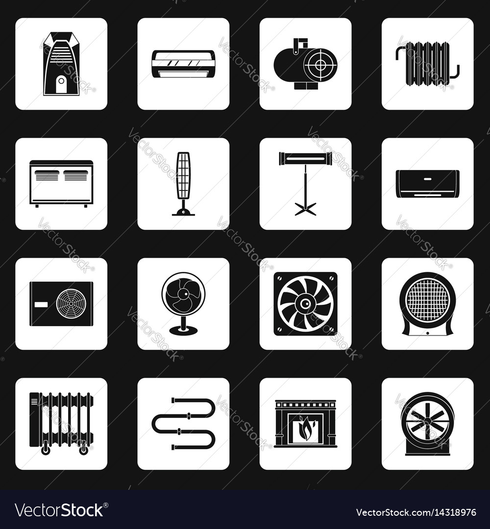 Heating cooling air icons set squares Royalty Free Vector