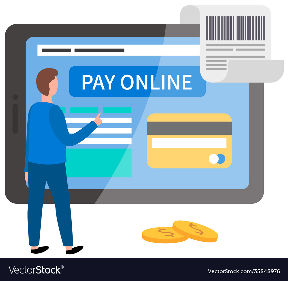 Man is using program for online remote payment vector image Man is using program for online remote payment