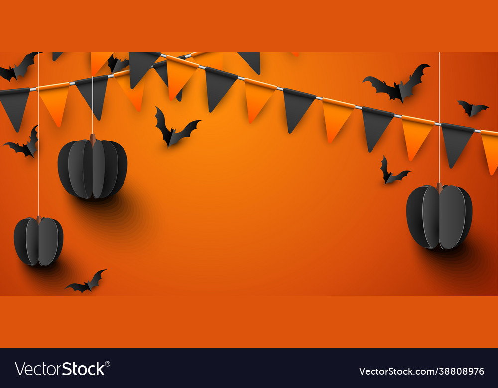 Paper pumpkins and bats with flags garland