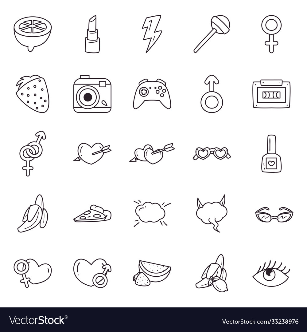 Pop art line style icons group design