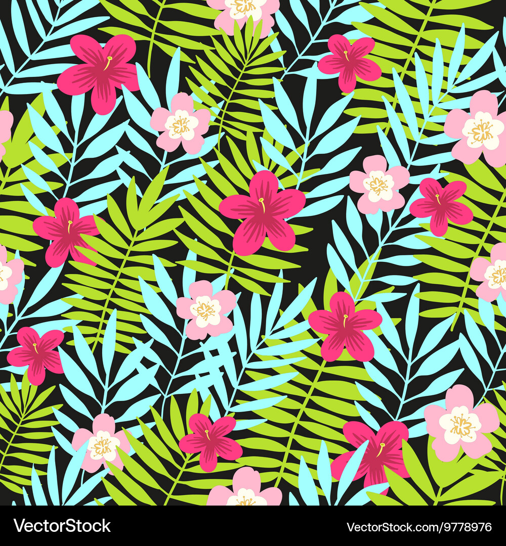 Seamless pattern tropical background with flowers Vector Image