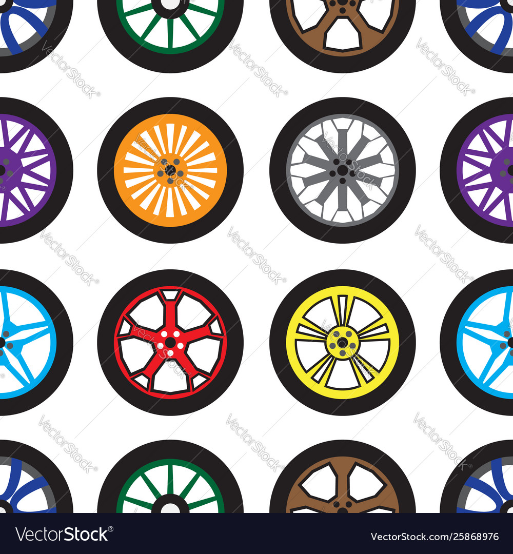 Seamless pattern with different wheels on white vector image Seamless pattern with different wheels on white