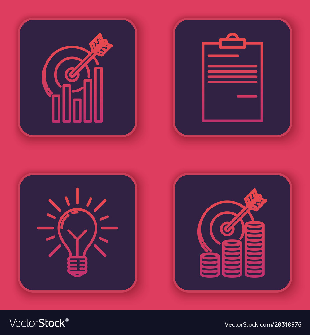 Set line target with graph chart light bulb vector image Set line target with graph chart light bulb