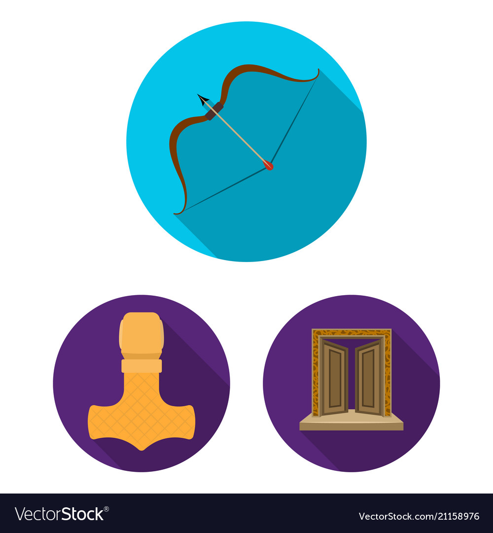 Vikings and attributes flat icons in set