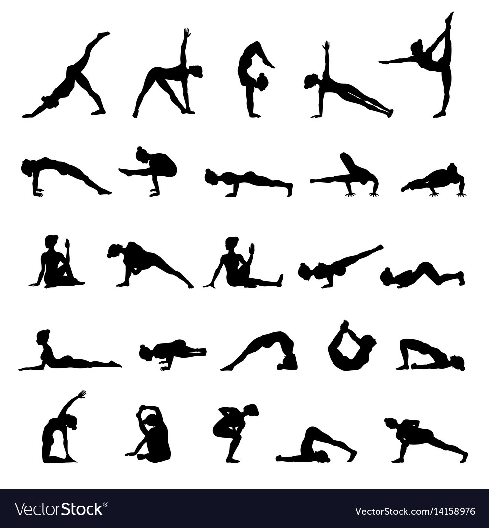 Women silhouettes collection yoga poses asana Vector Image