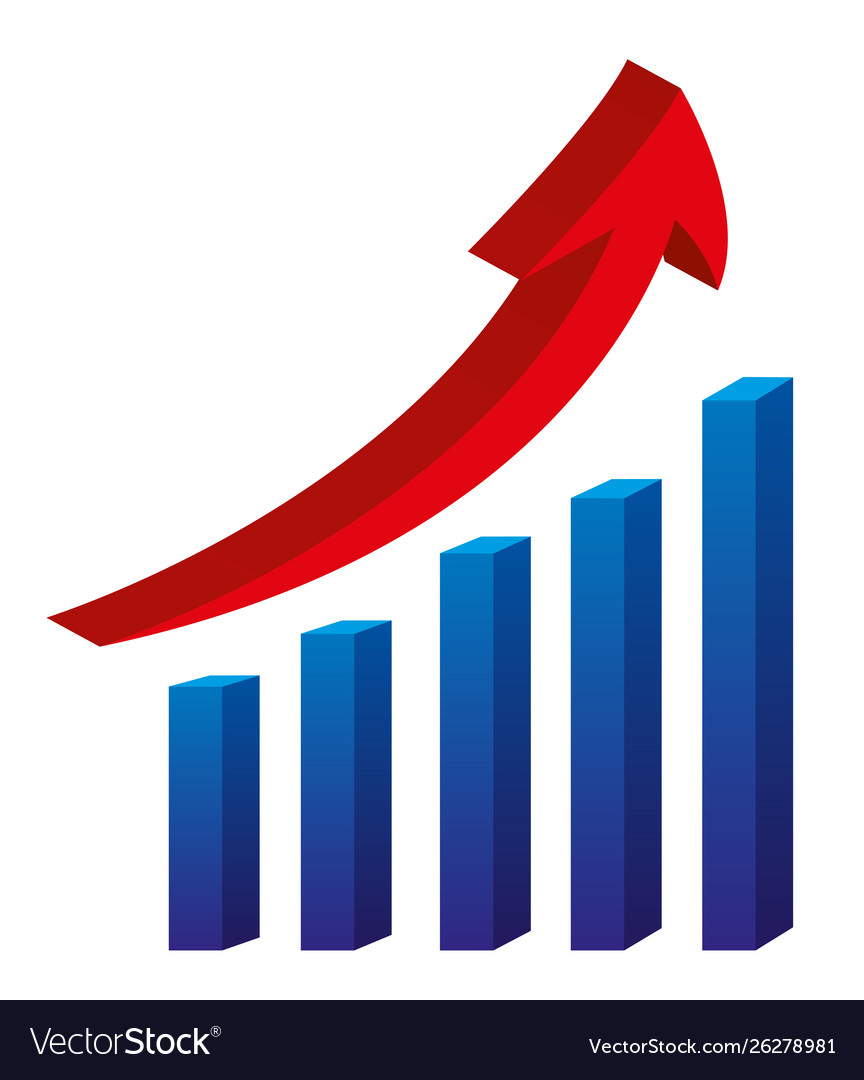 3d arrow and bar graph isolated over white