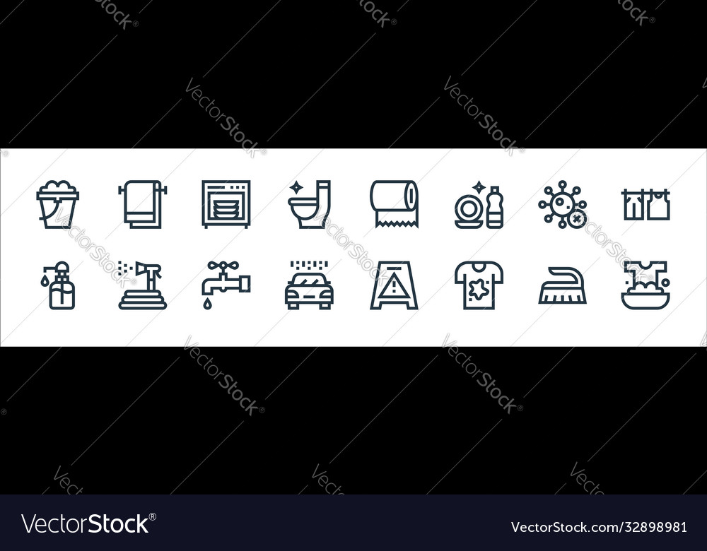Cleaning line icons linear set quality