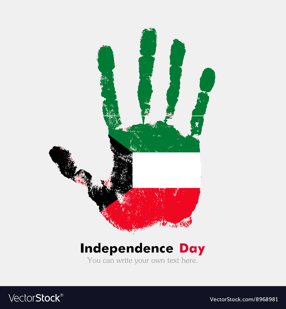 Handprint with the flag of kuwait in grunge style