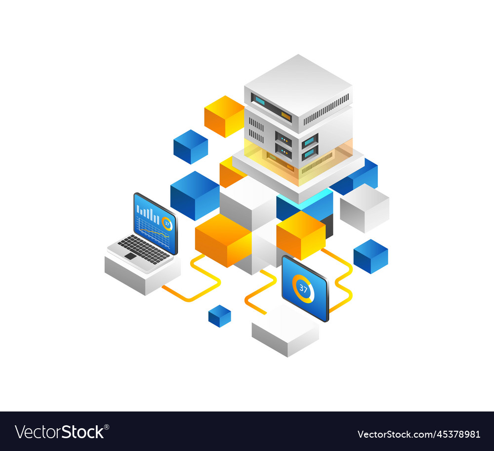 Isometric Server Block Technology Concept