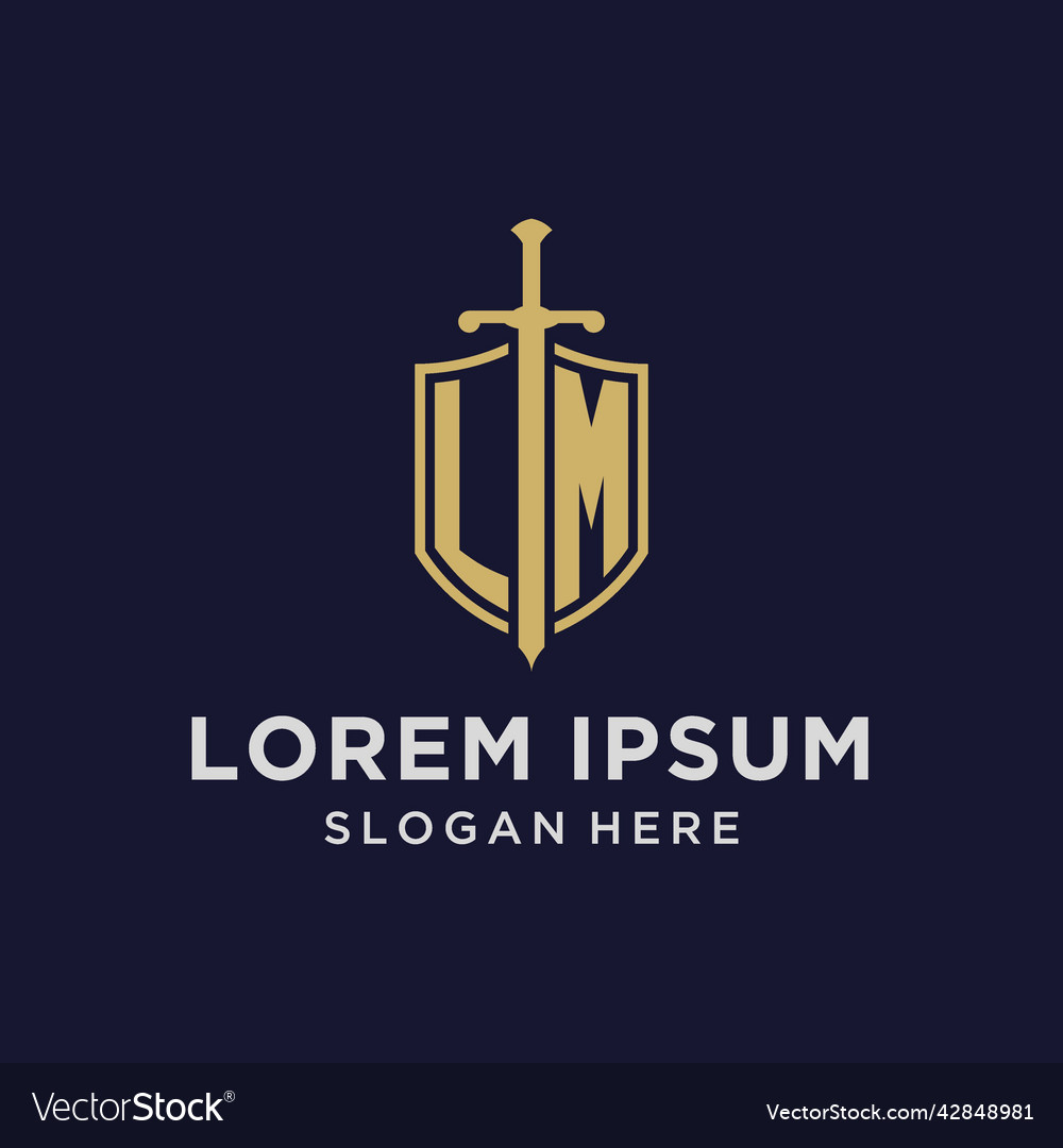 Lm logo initial monogram with shield and sword
