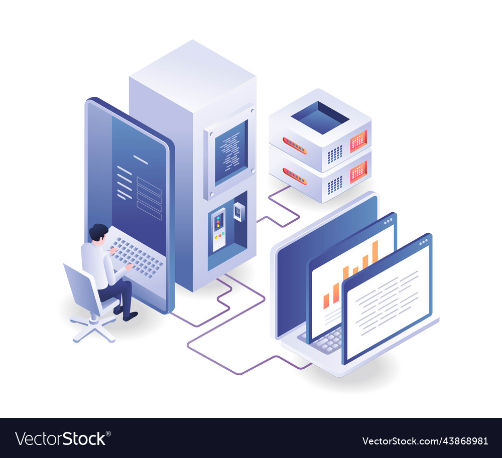 Monitoring security server maintenance vector image Monitoring security server maintenance