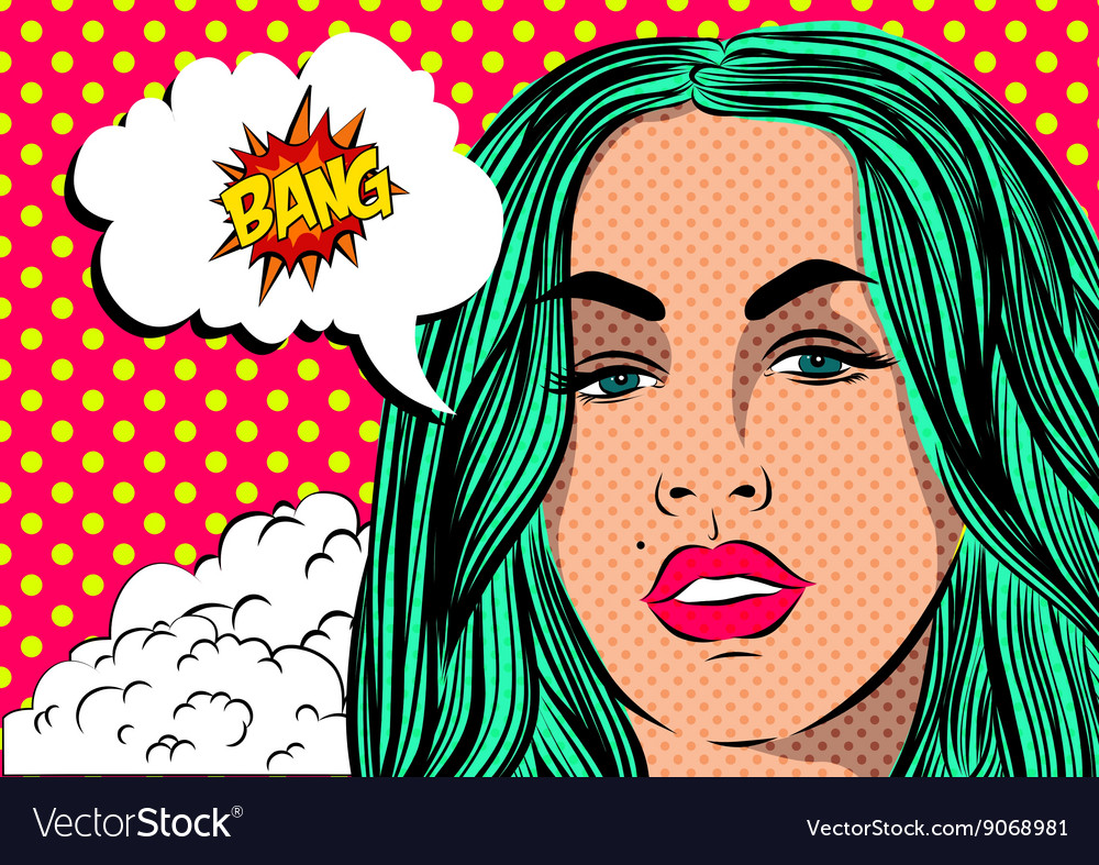 Pop art woman - on a polka-dots background Vector Image