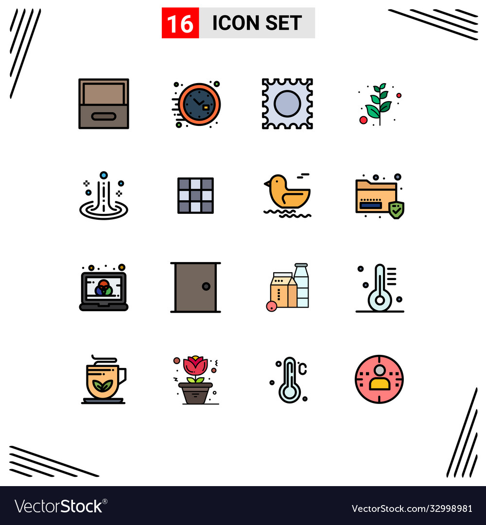 Set 16 flat color filled lines on grid