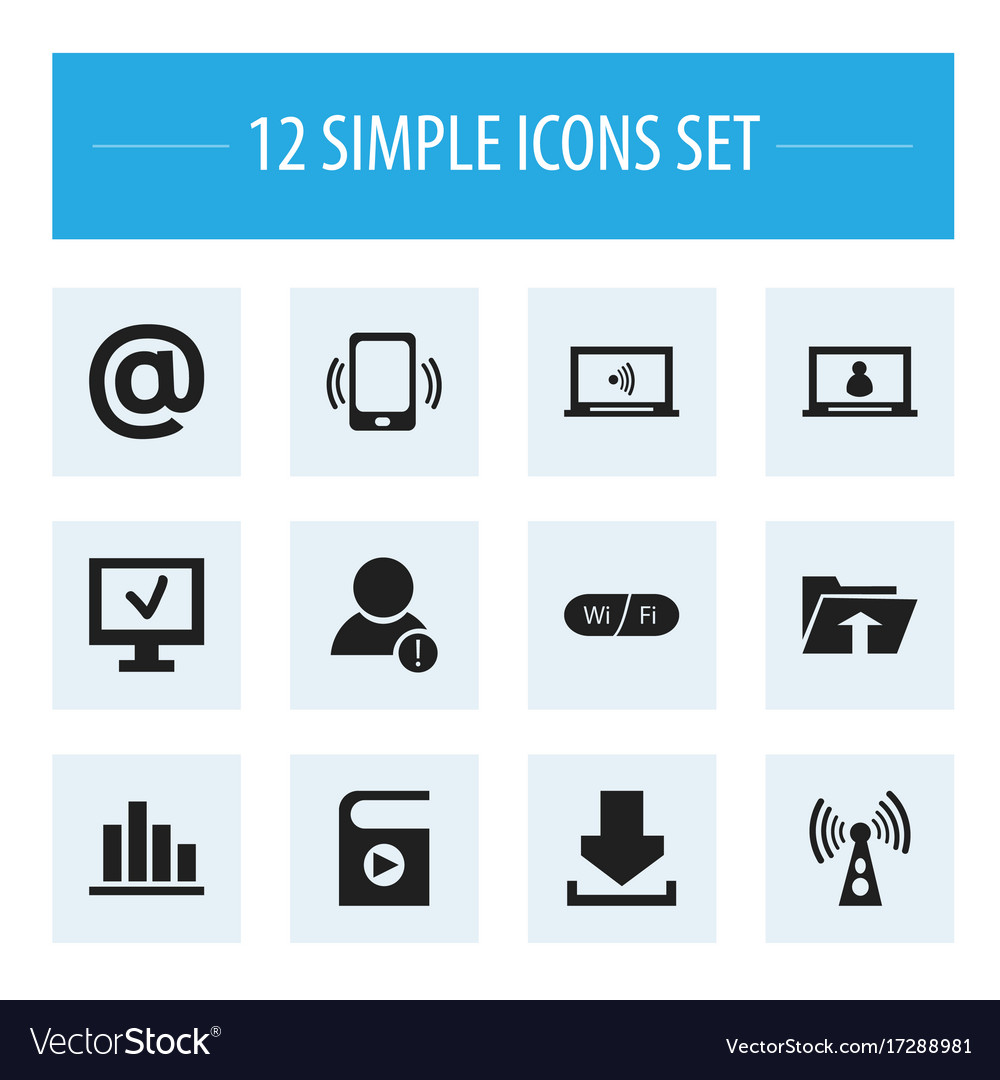 Set of 12 editable network icons includes symbols