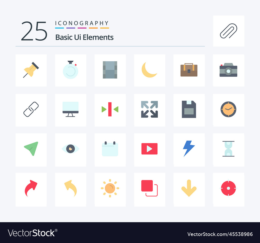 Basic ui elements 25 flat color icon pack