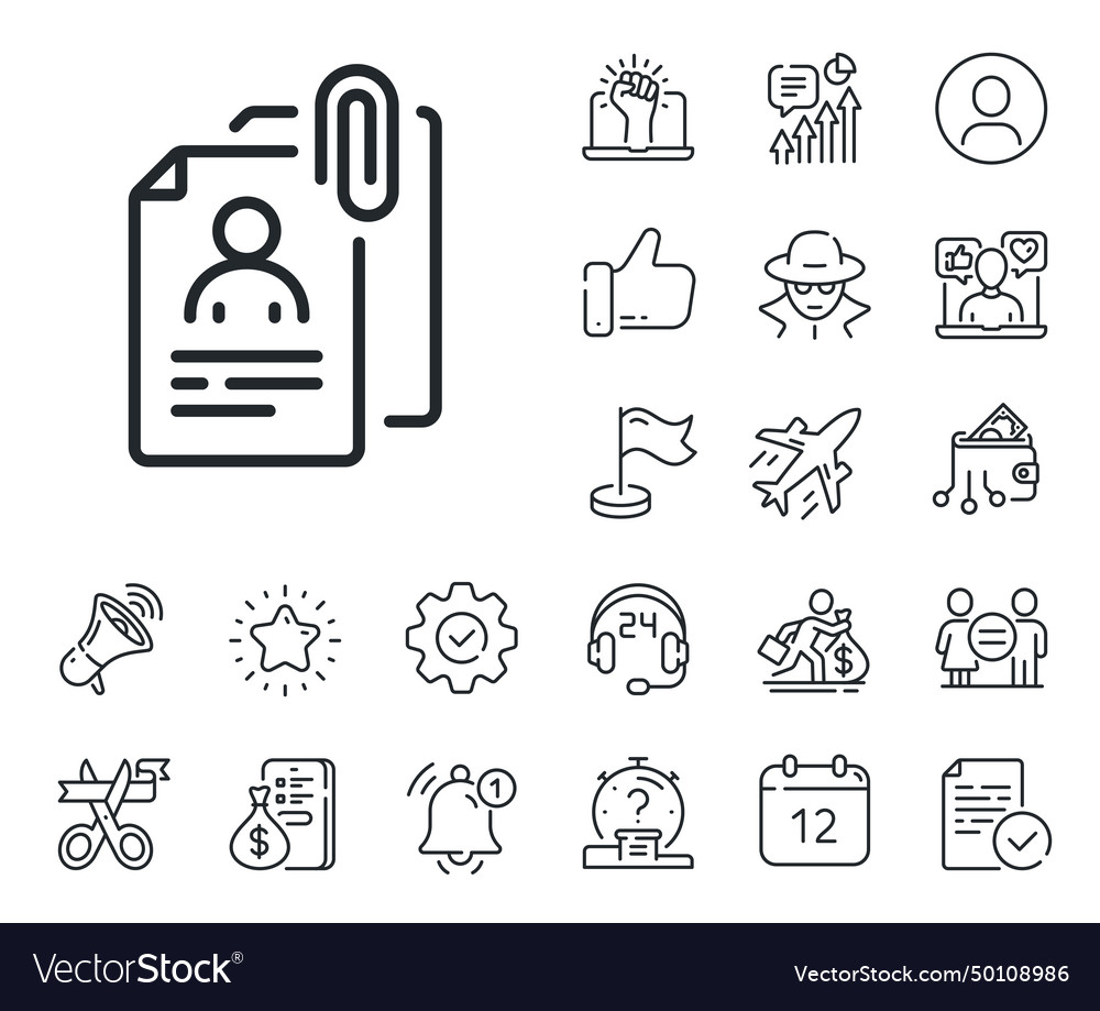 Interview documents line icon cv file attachment